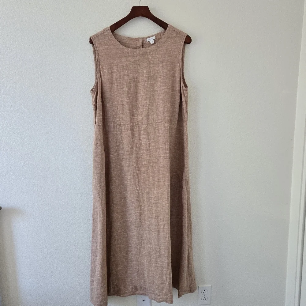 Pure Jill 100% Linen A Line Maxi Dress  Sable Sleeveless Pockets‎ Lagenlook XL - Picture 4 of 15